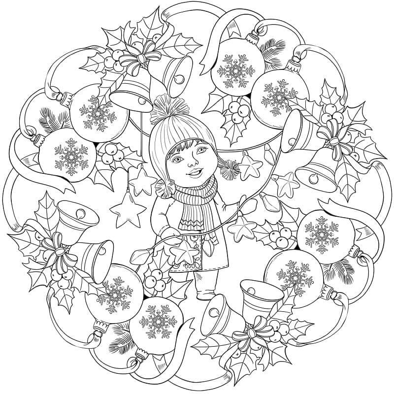 크리스마스 만다라의 종소리 소녀 coloring page