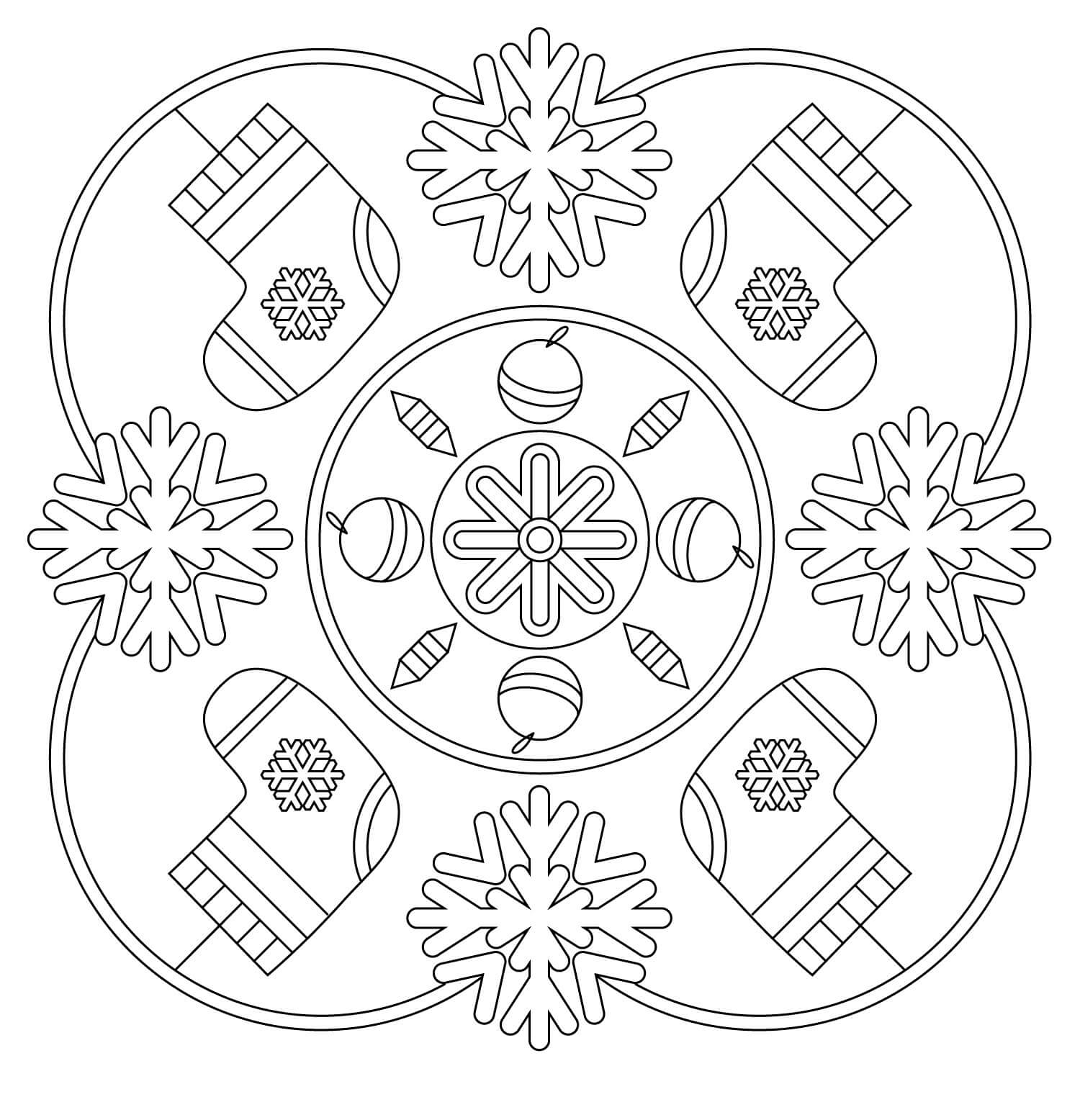 크리스마스 만다라의 눈송이가 있는 양말 coloring page