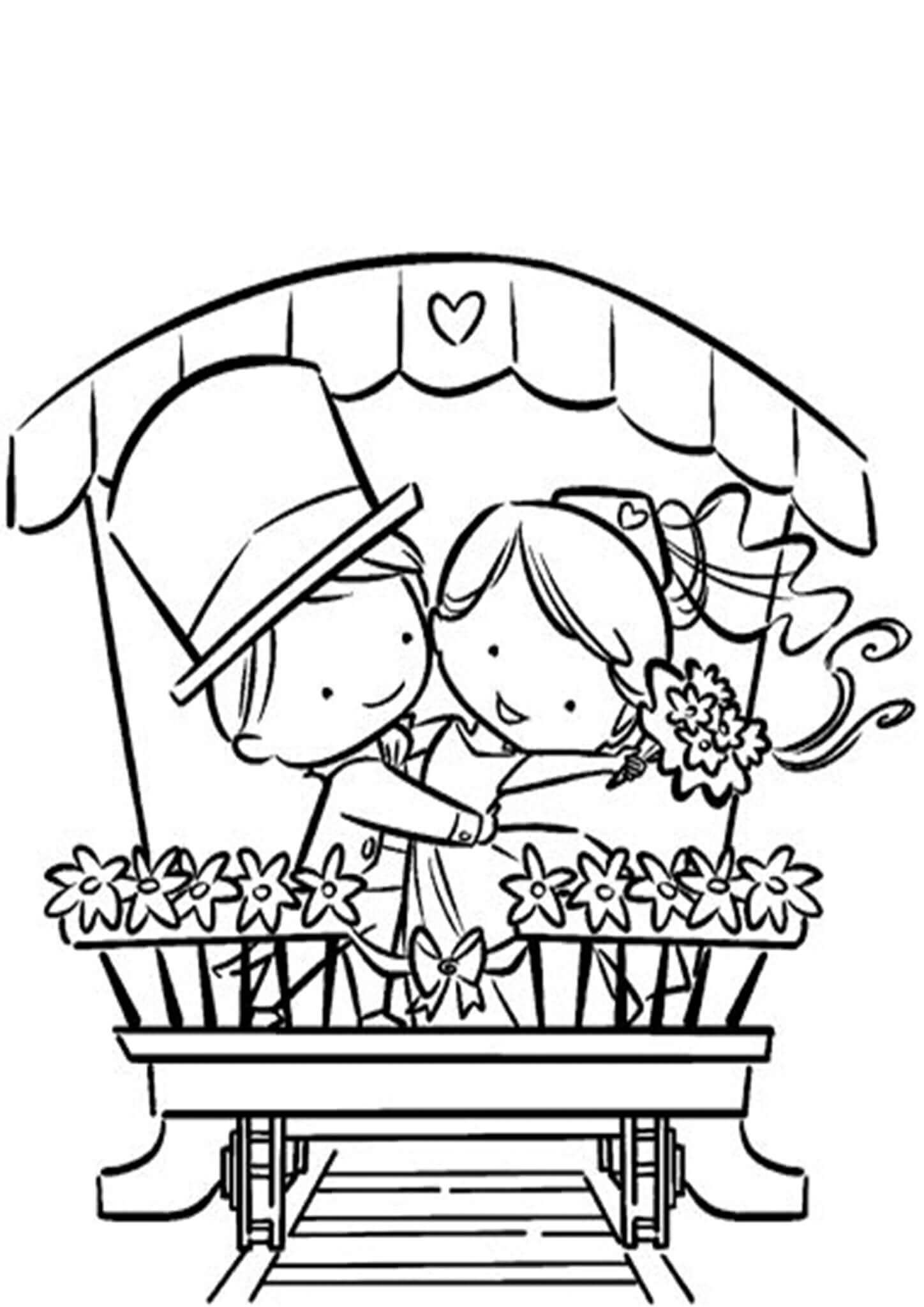 꽃을 든 신랑과 신부 그림 coloring page