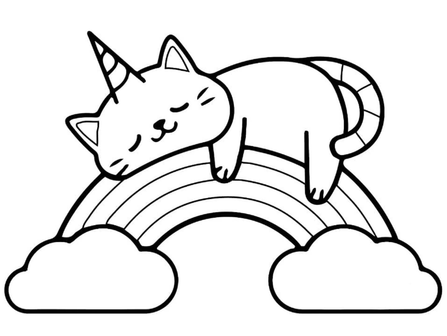 무지개 위에서 자고 있는 유니콘 고양이