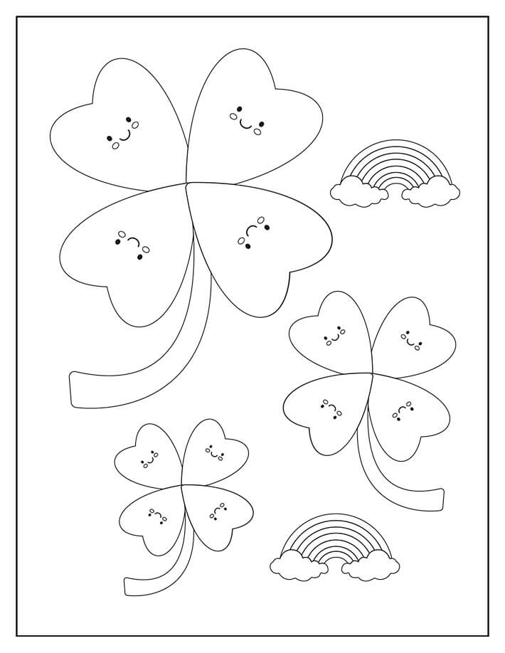 무지개가 있는 세 개의 토끼풀 coloring page