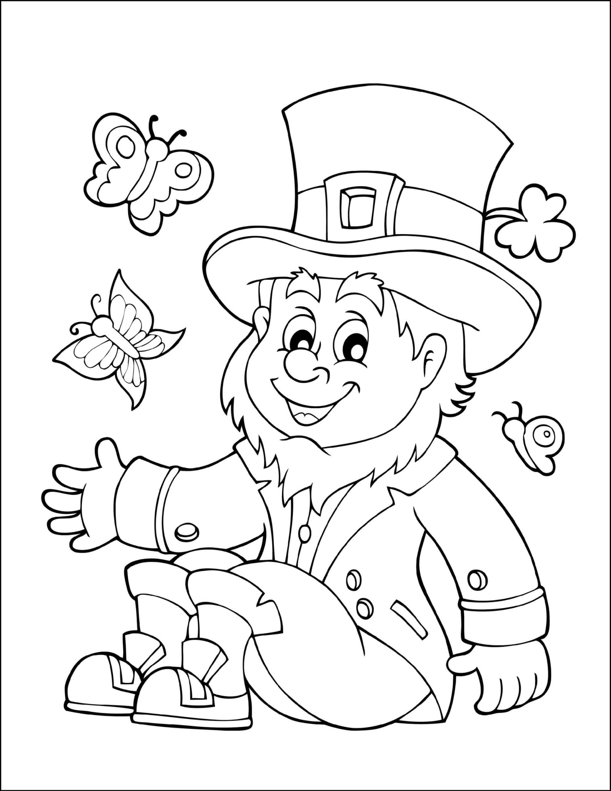 나비와 토끼풀을 가진 행운아 coloring page