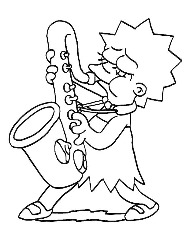 색소폰을 연주하는 귀여운 Lisa Simpson