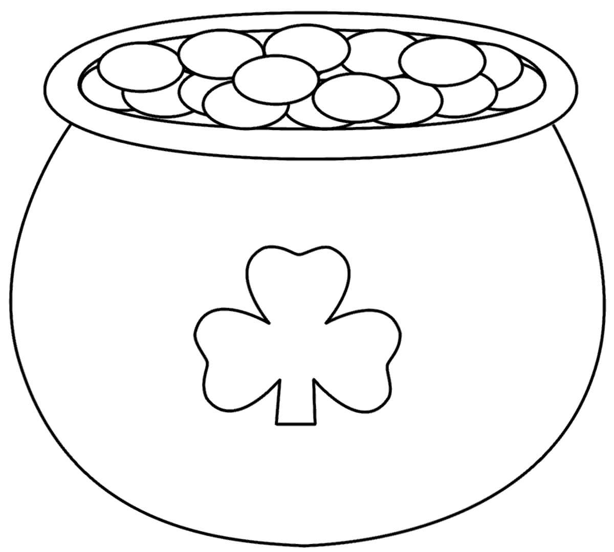 Shamrock 로고가 있는 금 냄비 coloring page