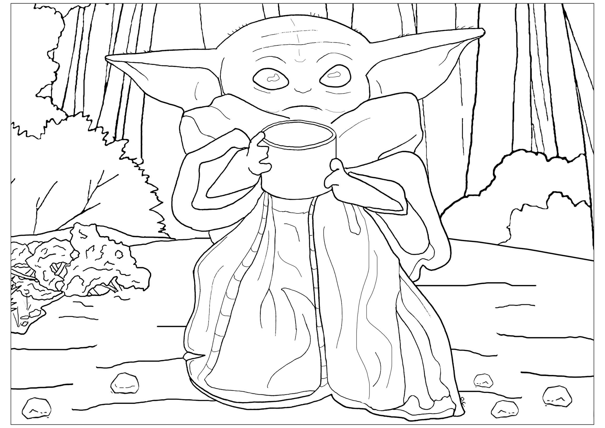 숲속의 아기 요다 식수 coloring page