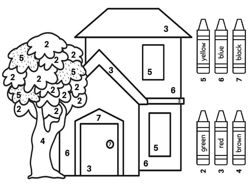 숫자로 보는 집 색깔 coloring page