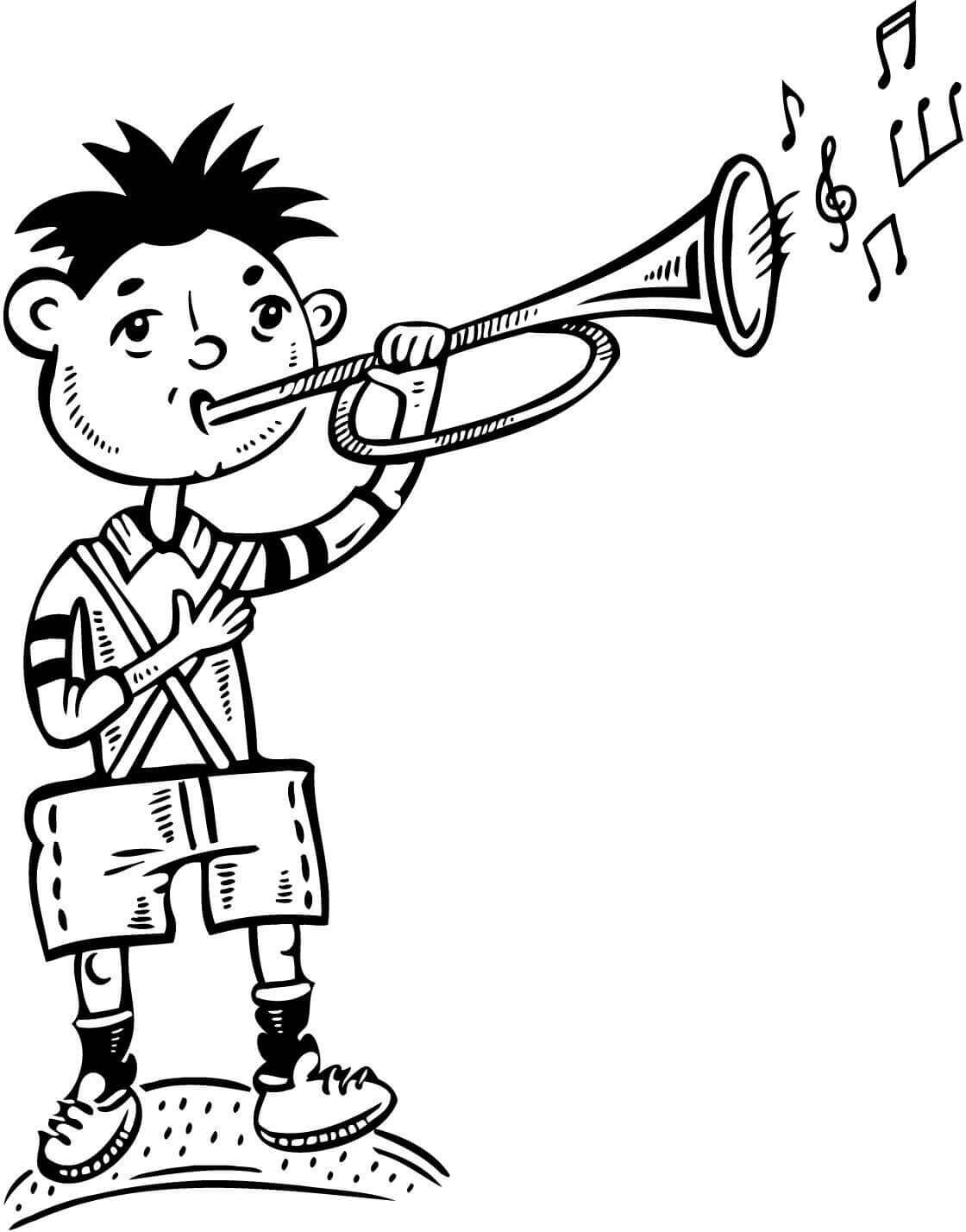 트럼펫을 연주하는 기본 소년