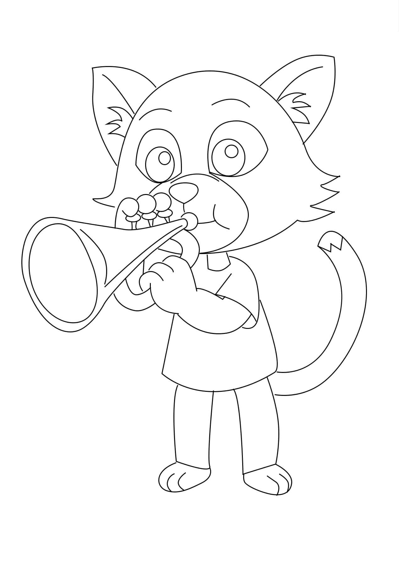 트럼펫을 연주하는 고양이 coloring page