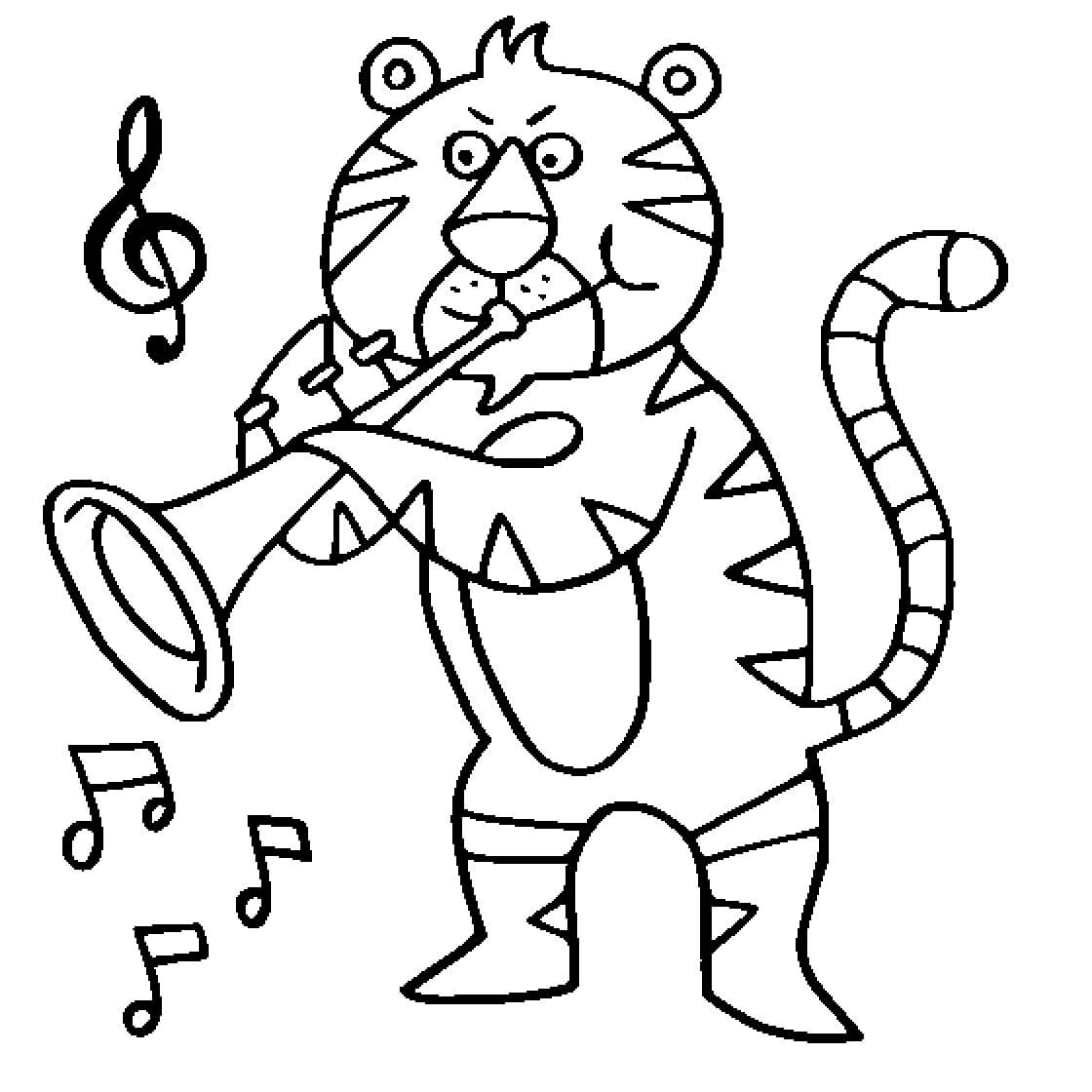 트럼펫을 연주하는 호랑이 그림 coloring page