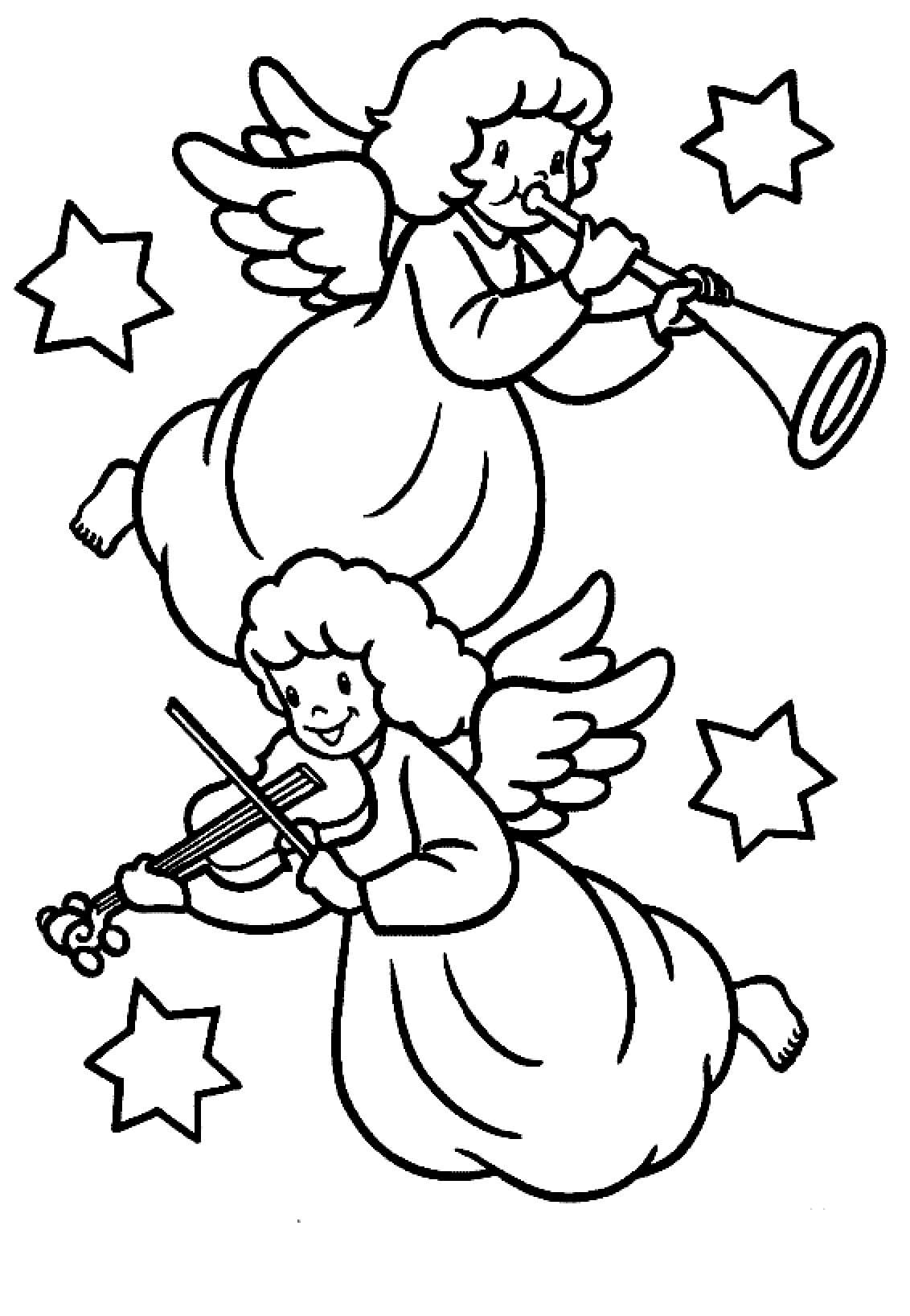 트럼펫과 바이올린을 연주하는 두 명의 크리스마스 천사