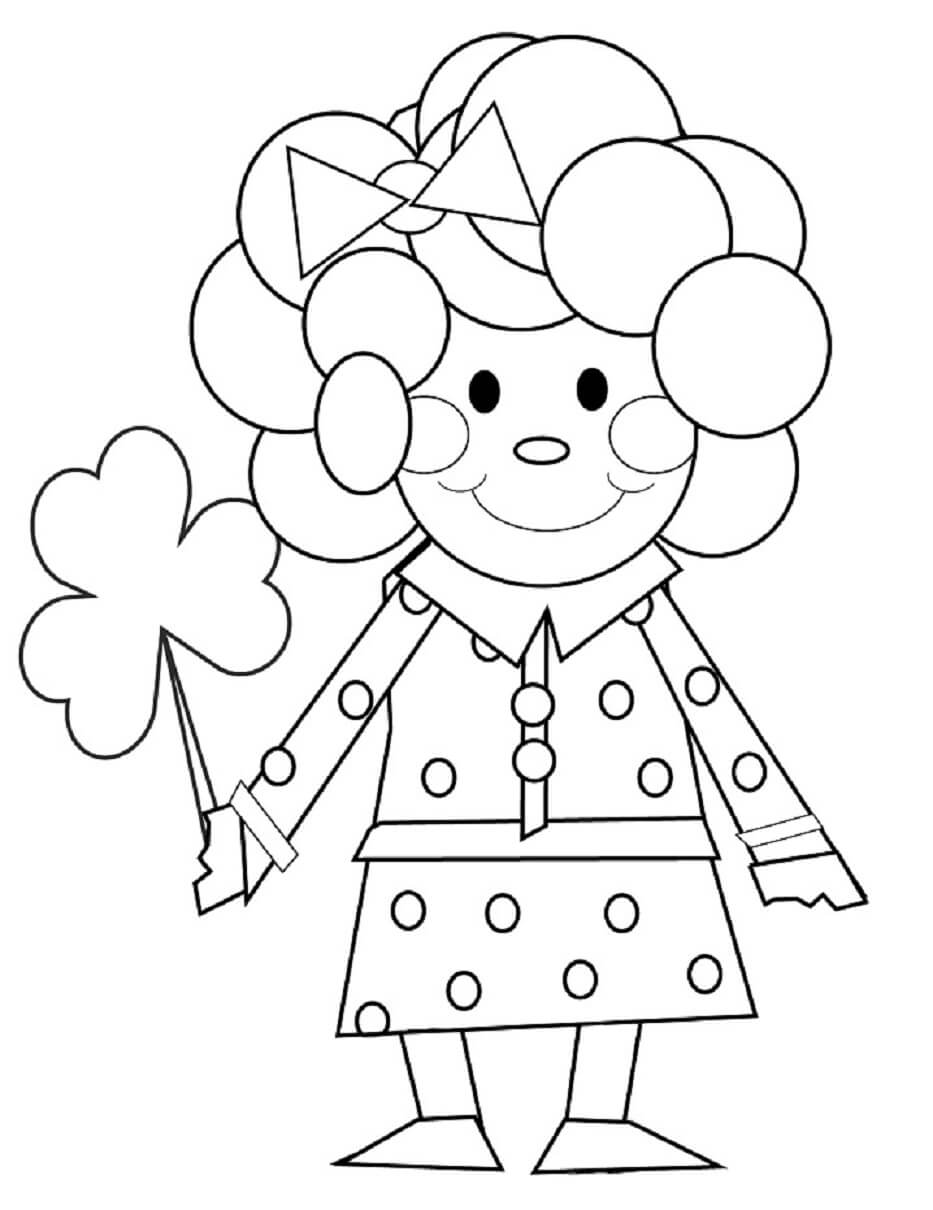 토끼풀을 들고 웃는 소녀 coloring page