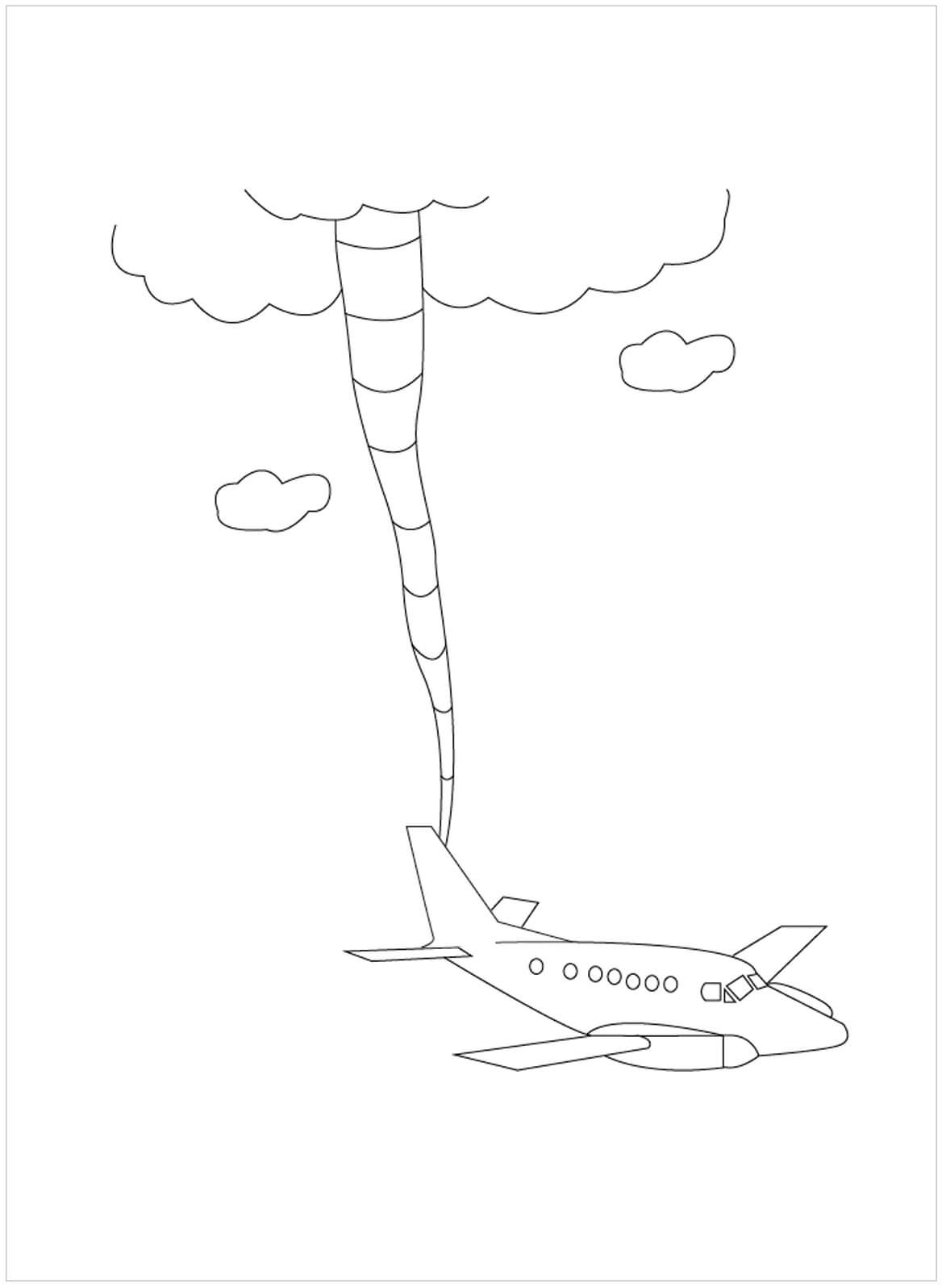 토네이도가 있는 비행기 coloring page