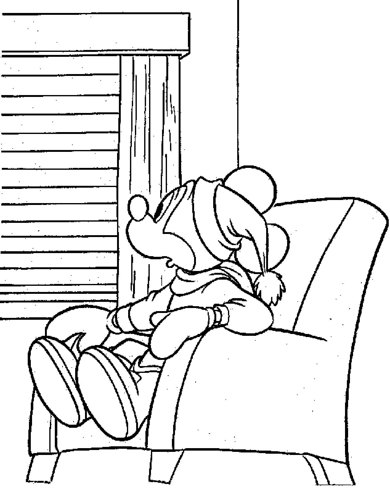 의자에 앉아 있는 미키 마우스 coloring page