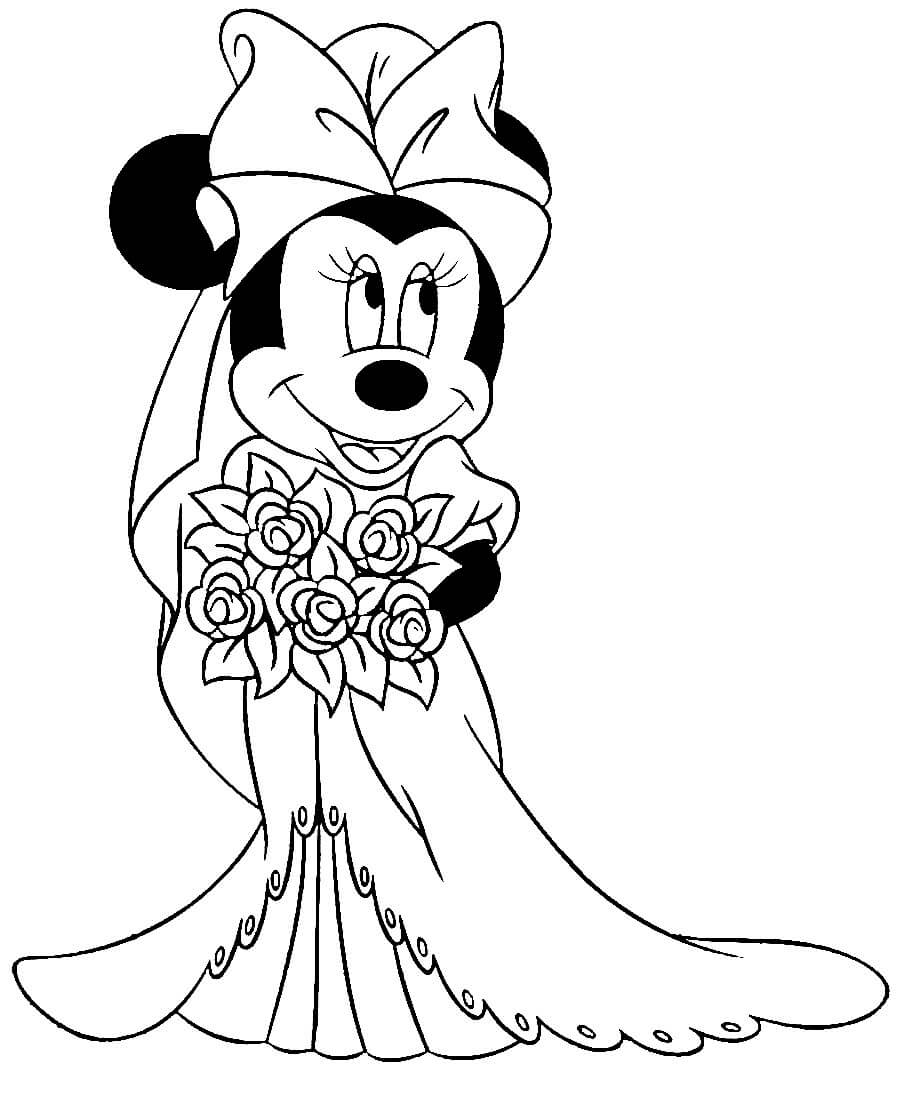 웨딩 드레스를 입은 미니 마우스 coloring page
