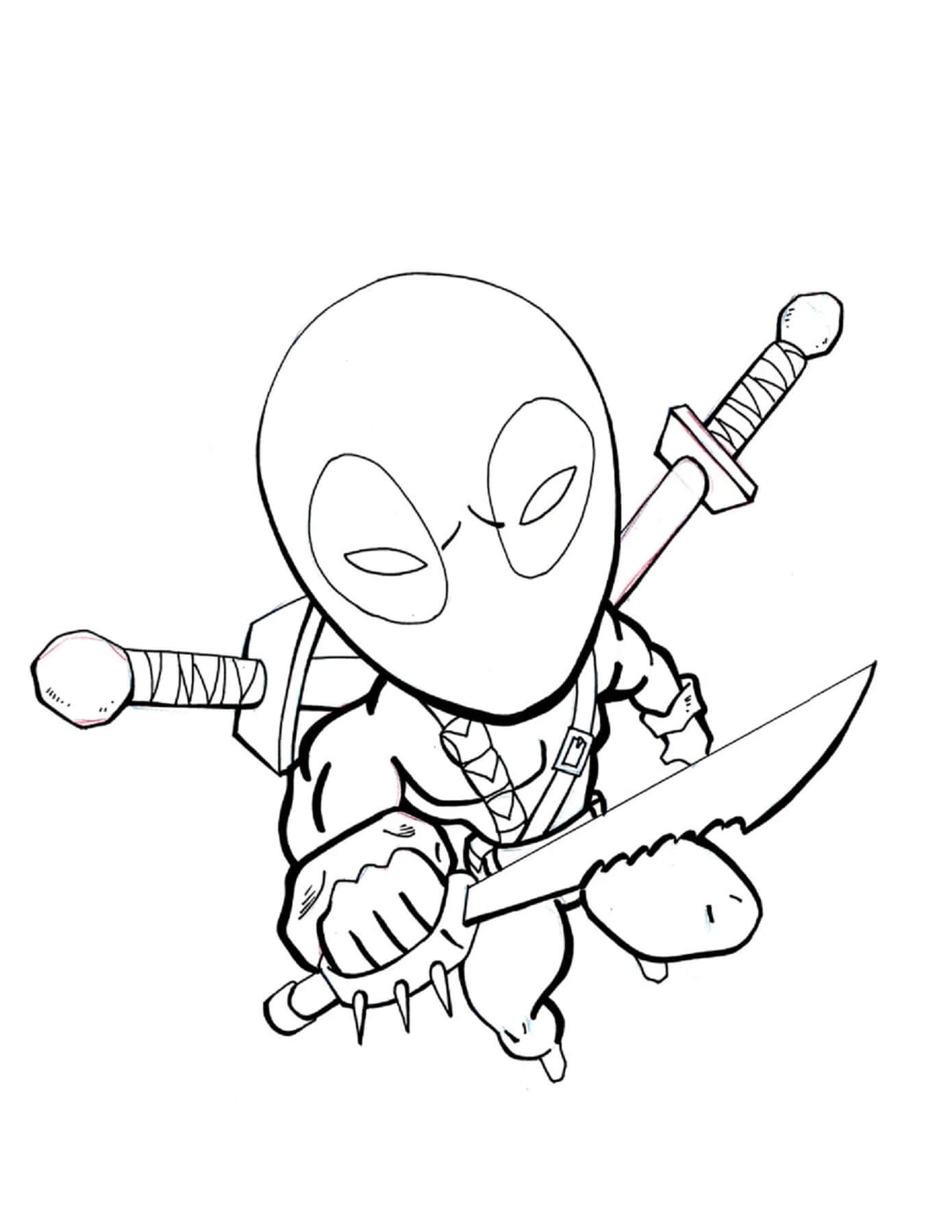 Chibi Deadpool Attack coloring page