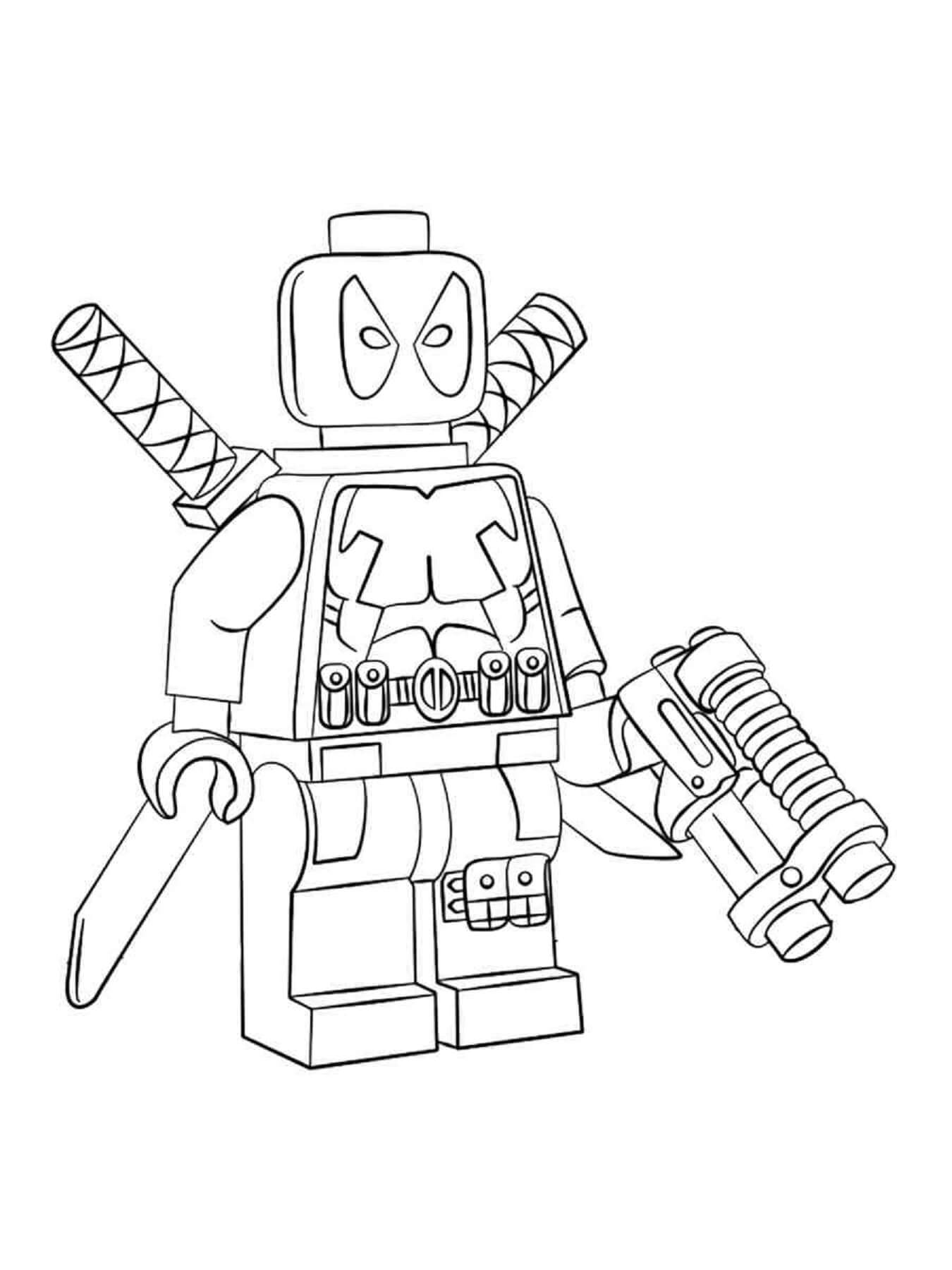 Lego Deadpool Holding Gun coloring page