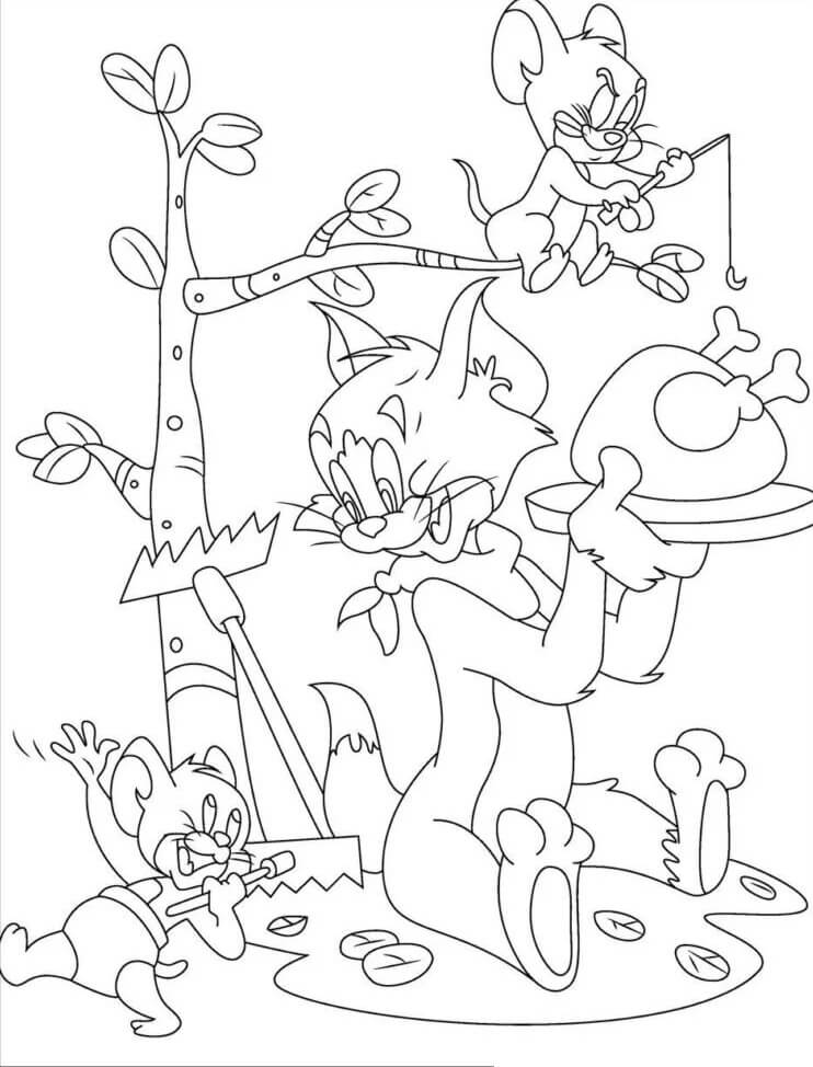 닭고기를 곁들인 톰과 제리 coloring page