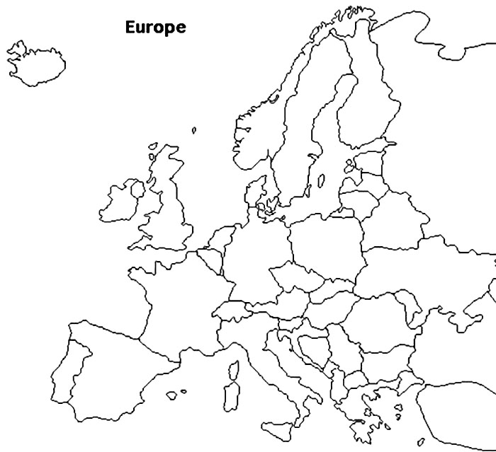 어린이를 위한 유럽 지도 개요 coloring page