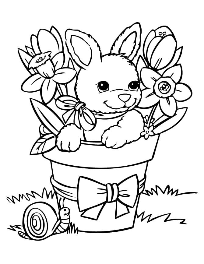 귀여운 토끼와 꽃 coloring page