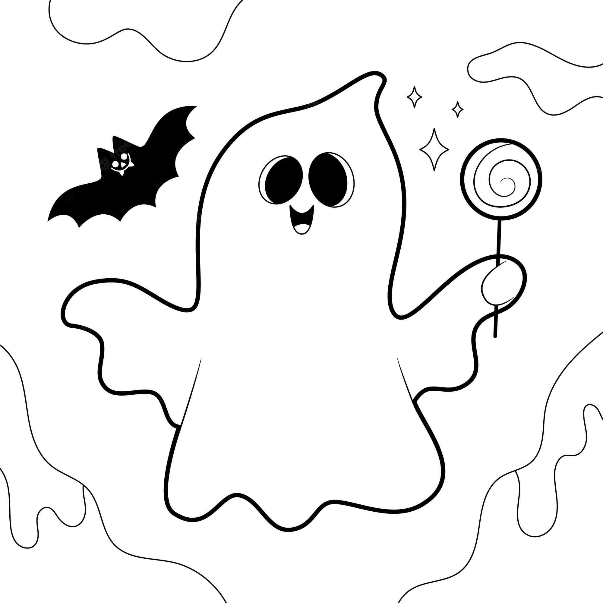 귀여운 유령과 박쥐 coloring page
