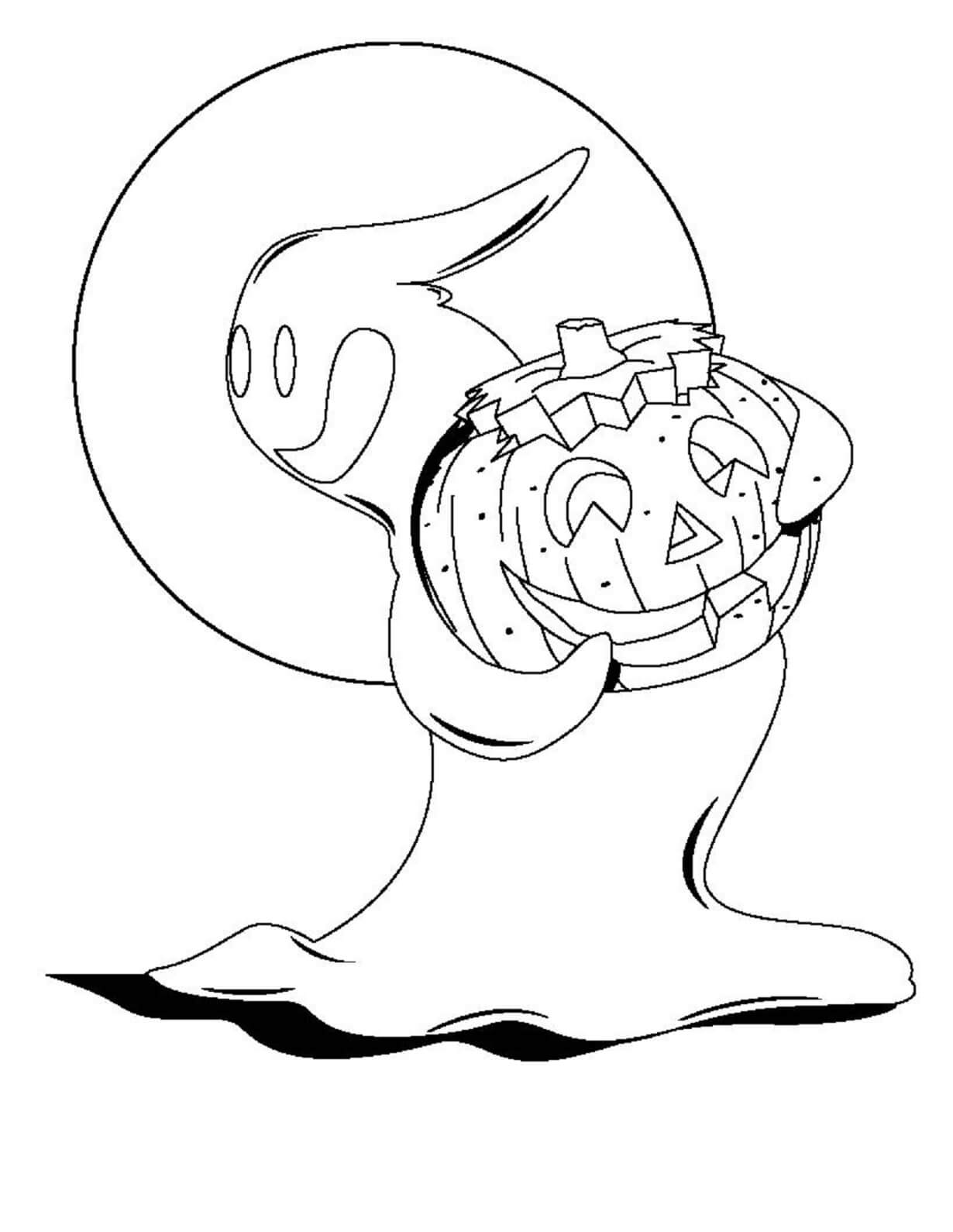 호박을 들고 있는 재미있는 유령 coloring page