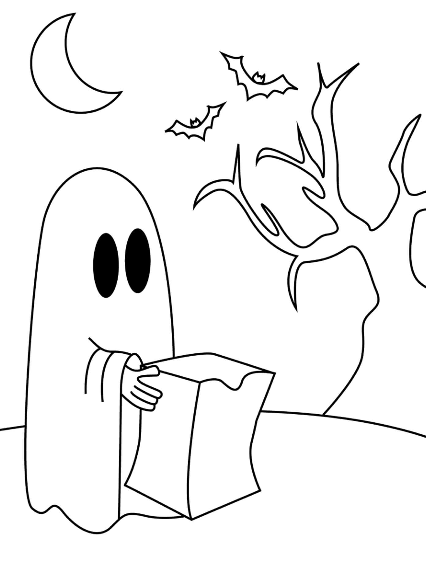 선물 상자를 들고 있는 유령 coloring page
