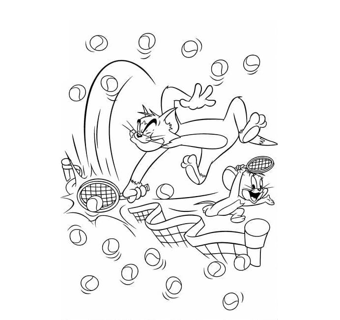 테니스를 치는 톰과 제리 coloring page