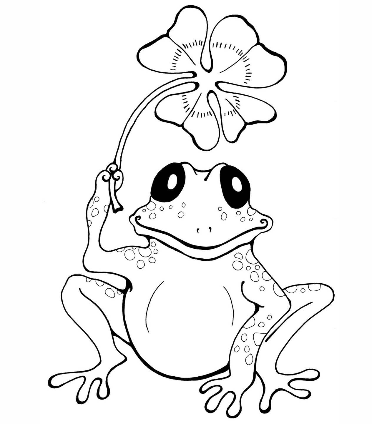 토끼풀과 귀여운 개구리 coloring page