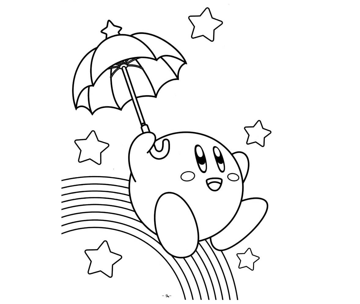 우산을 들고 있는 귀여운 커비