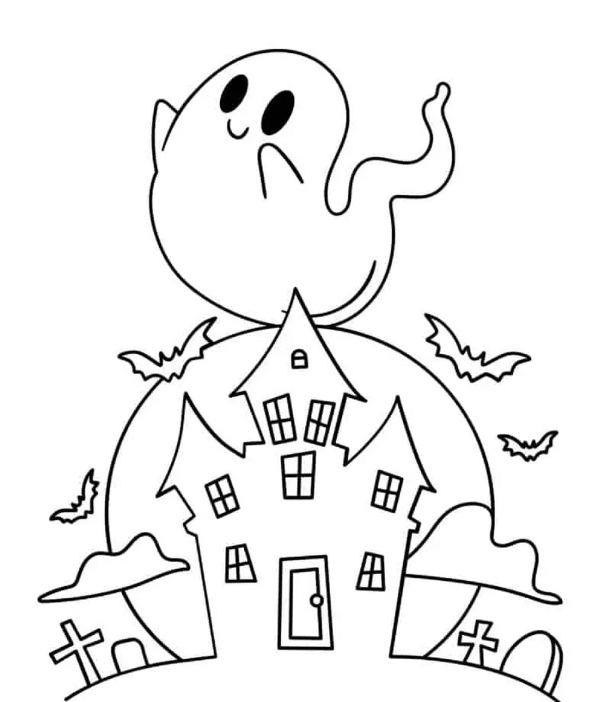 유령의 집과 웃는 유령 coloring page