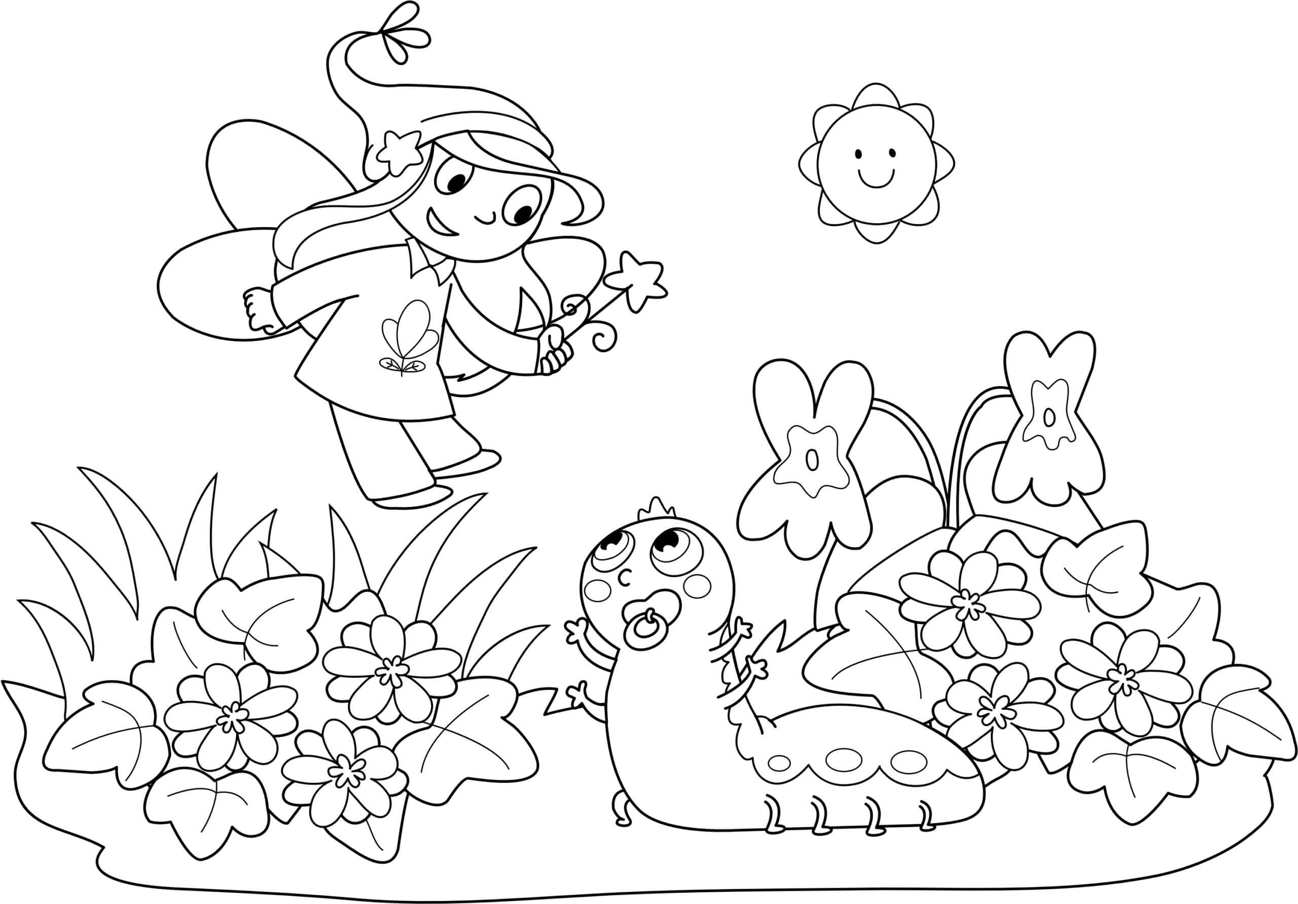 아기 곤충과 요정 coloring page