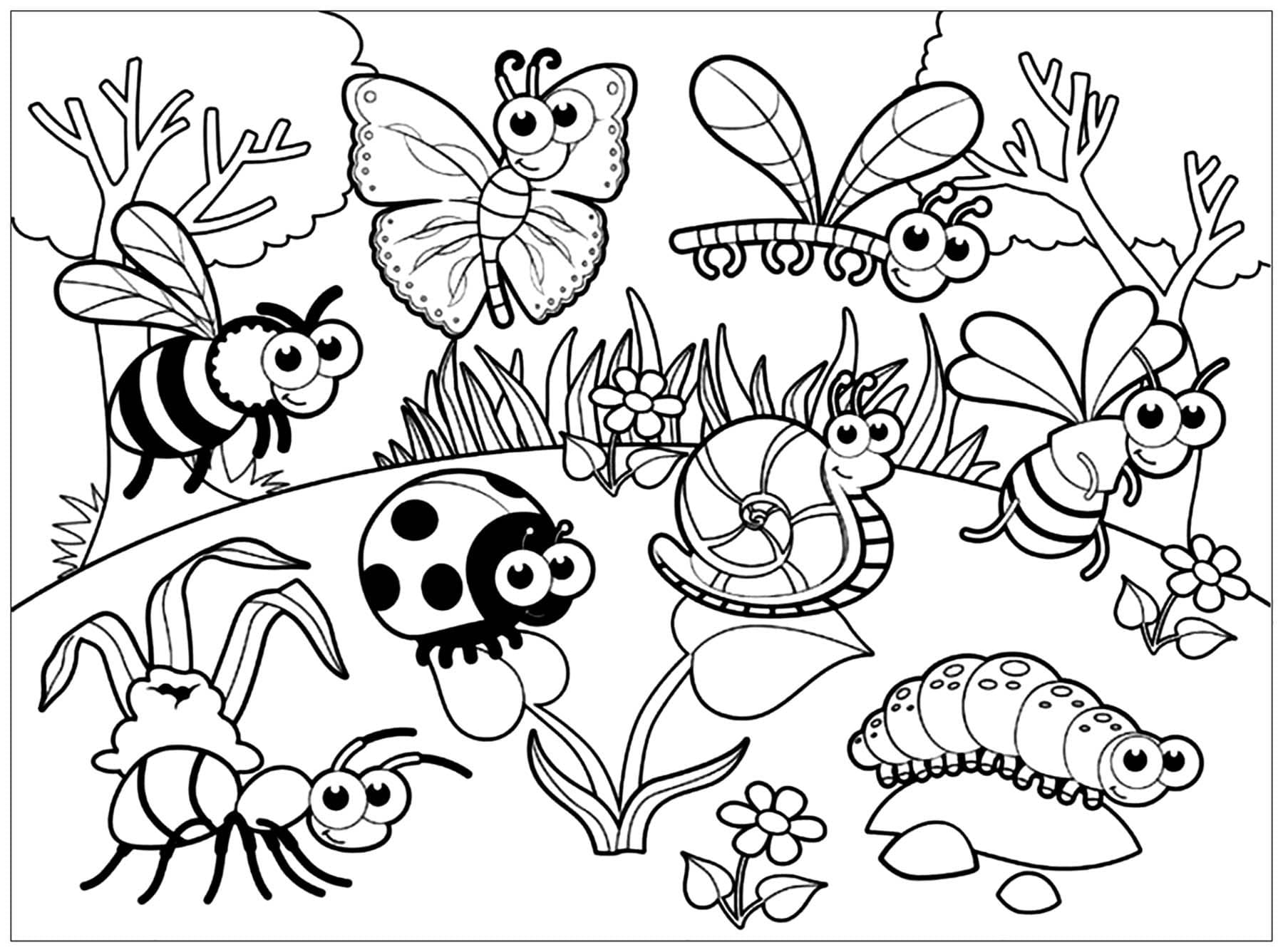 아이들을 위한 귀여운 곤충 coloring page