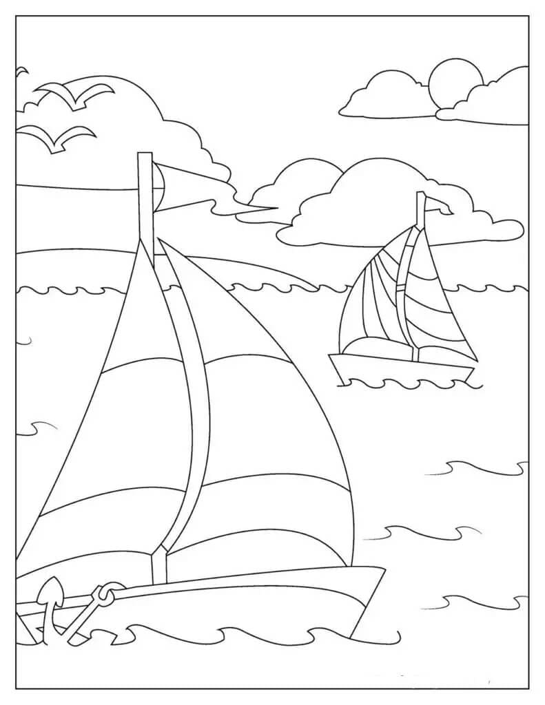 바다 위의 두 배의 이미지 coloring page