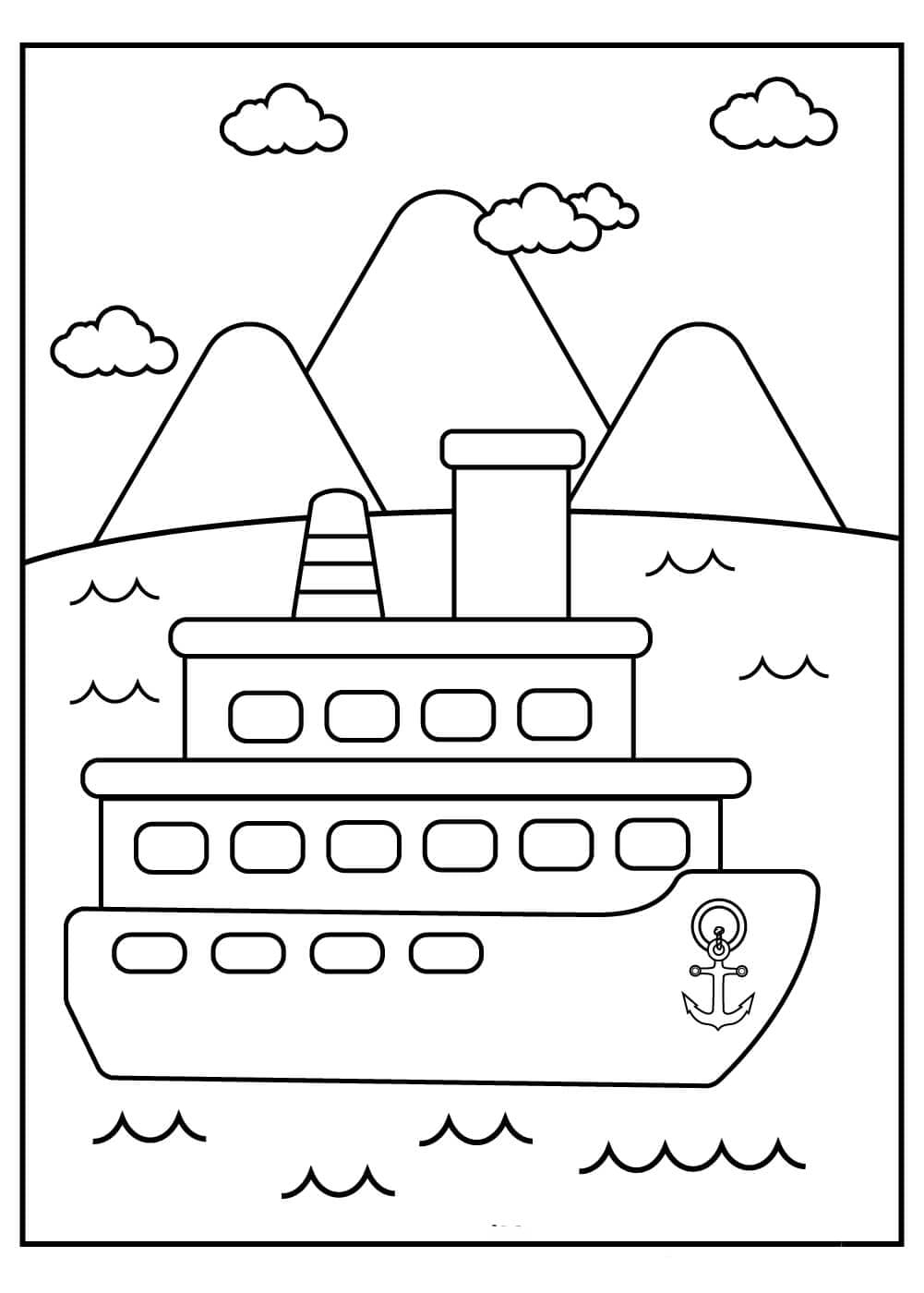 배와 구름이 있는 산의 이미지 coloring page