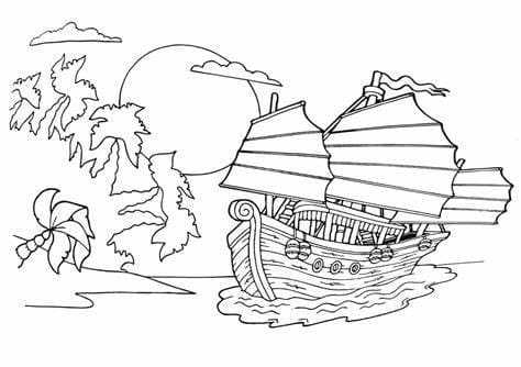 배와 태양의 이미지 coloring page