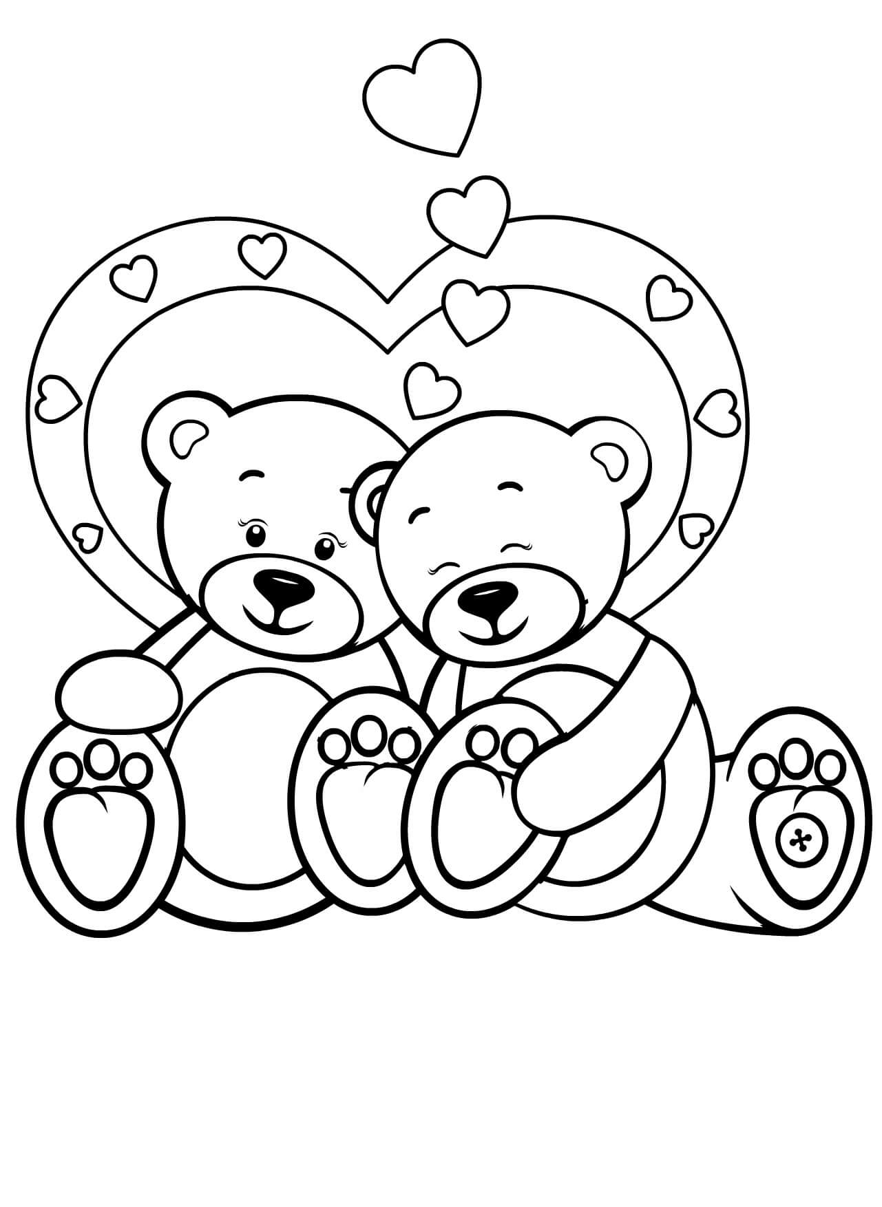 발렌타인 데이에 두 개의 테디 베어 coloring page