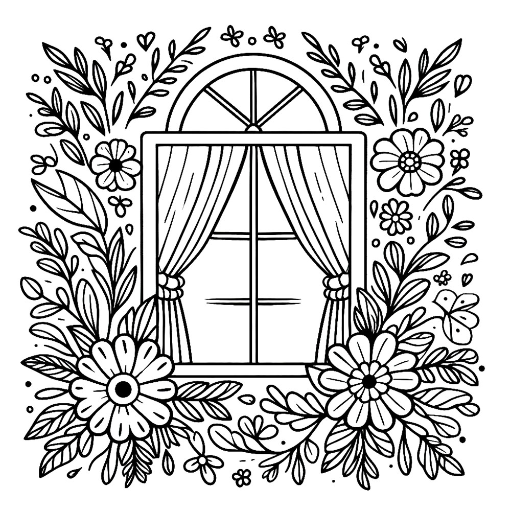 창문 문과 꽃