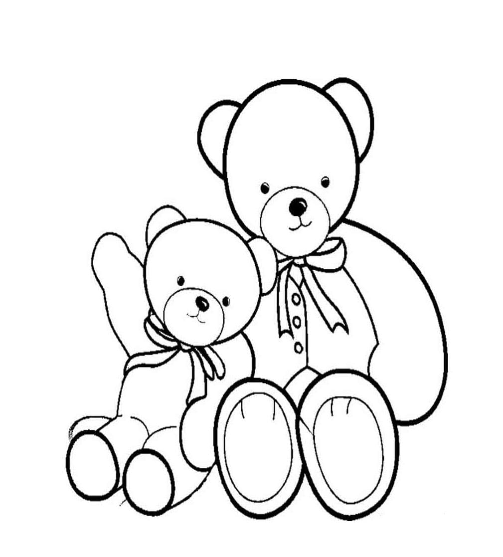 엄마와 아기 테디베어 coloring page