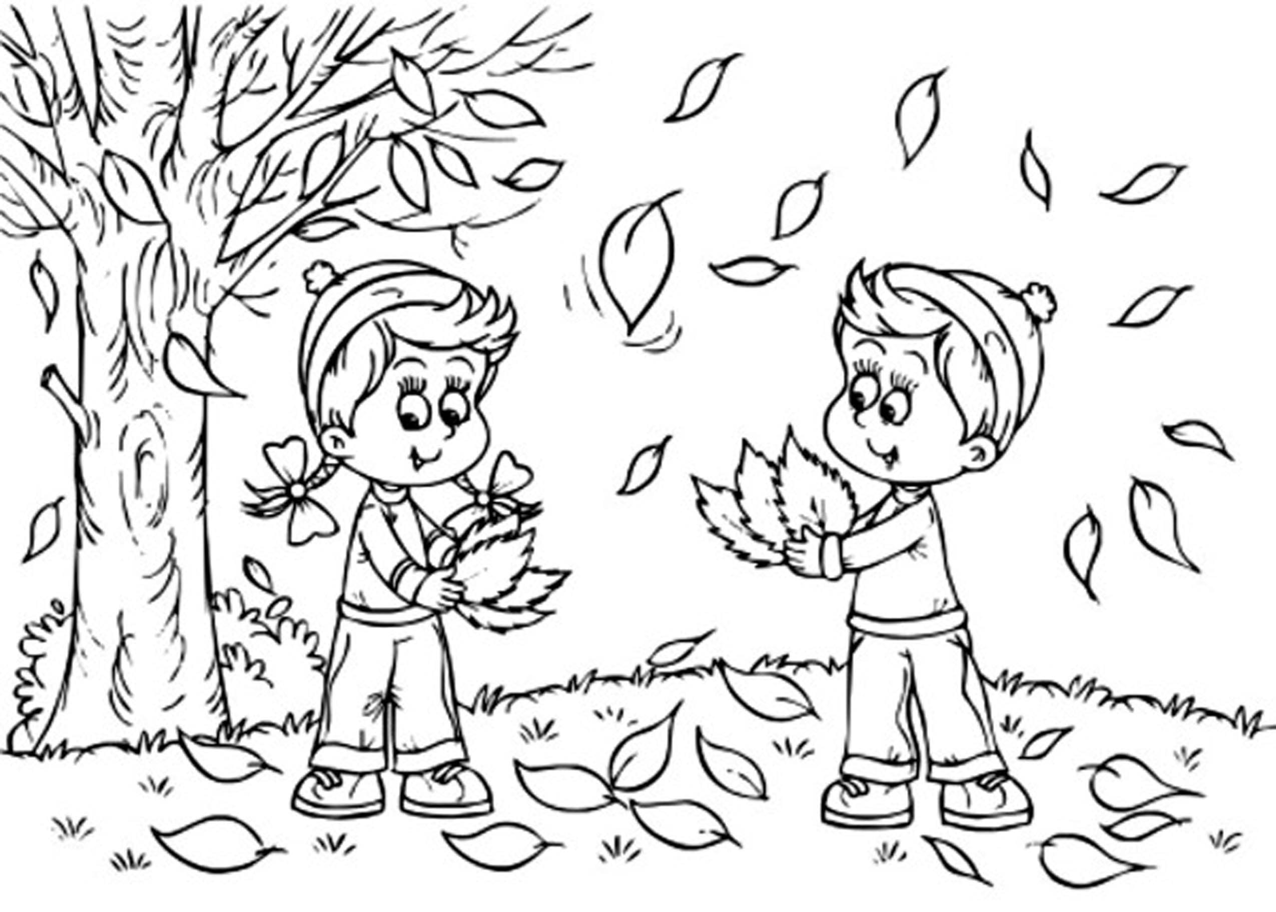 가을의 소년과 소녀 coloring page