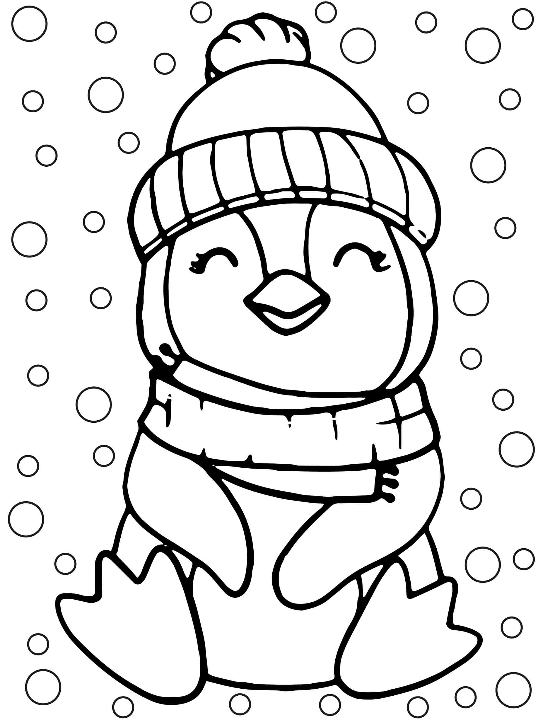 겨울에 앉아 있는 펭귄 coloring page