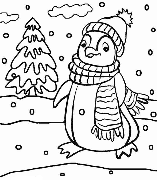 겨울에 귀여운 펭귄 coloring page