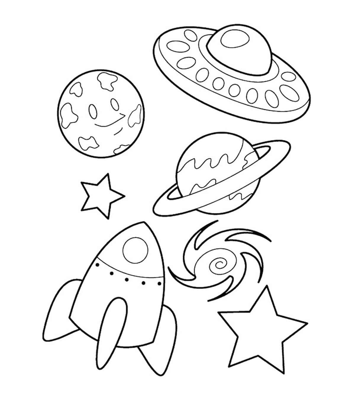 행성이 있는 귀여운 로켓 coloring page