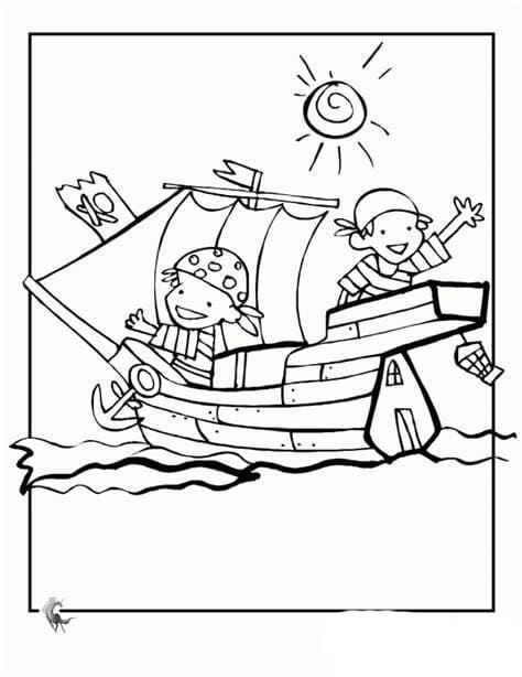 작은 배와 두 아이 coloring page