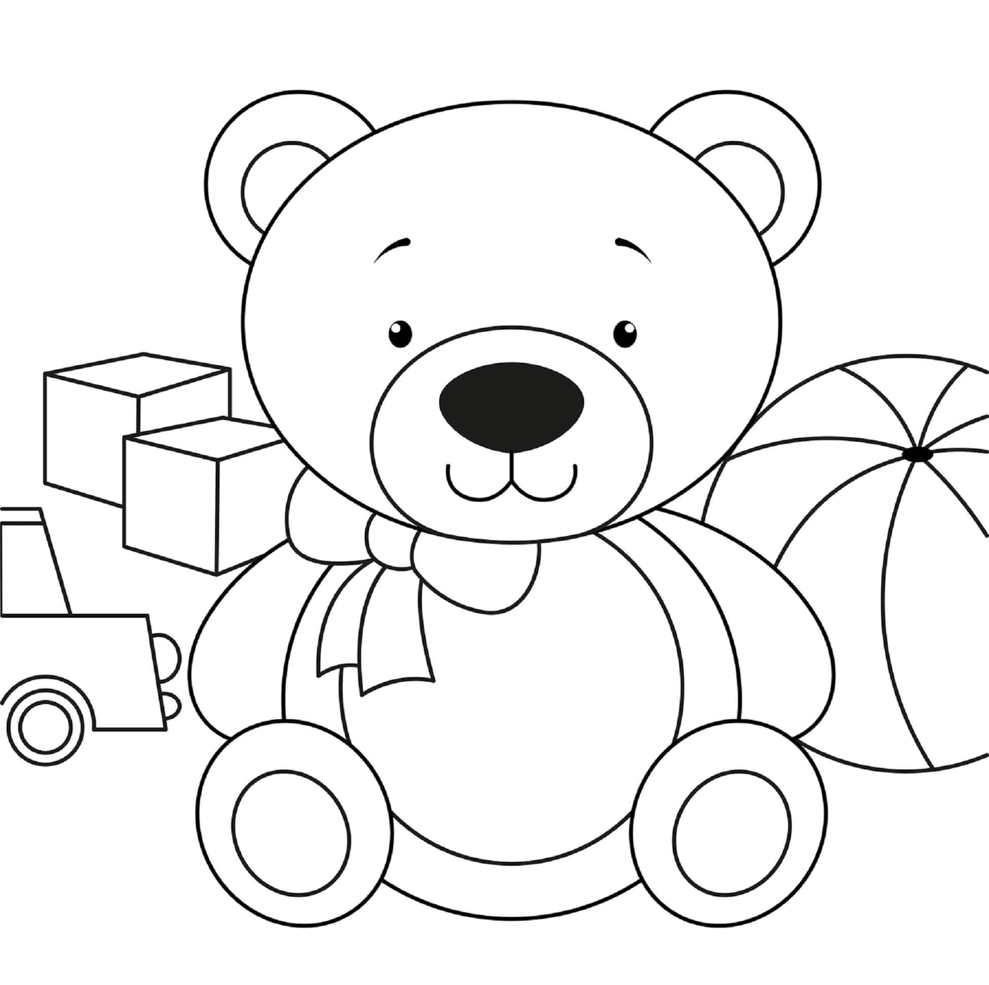 장난감을 가지고 있는 테디베어 coloring page