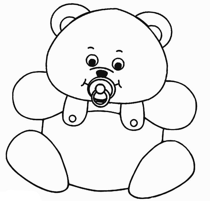 젖꼭지를 들고 있는 아기 테디베어 coloring page