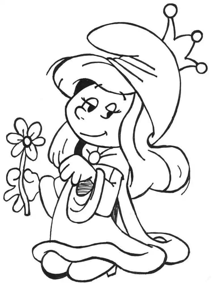 꽃을 들고 있는 스머페트 coloring page