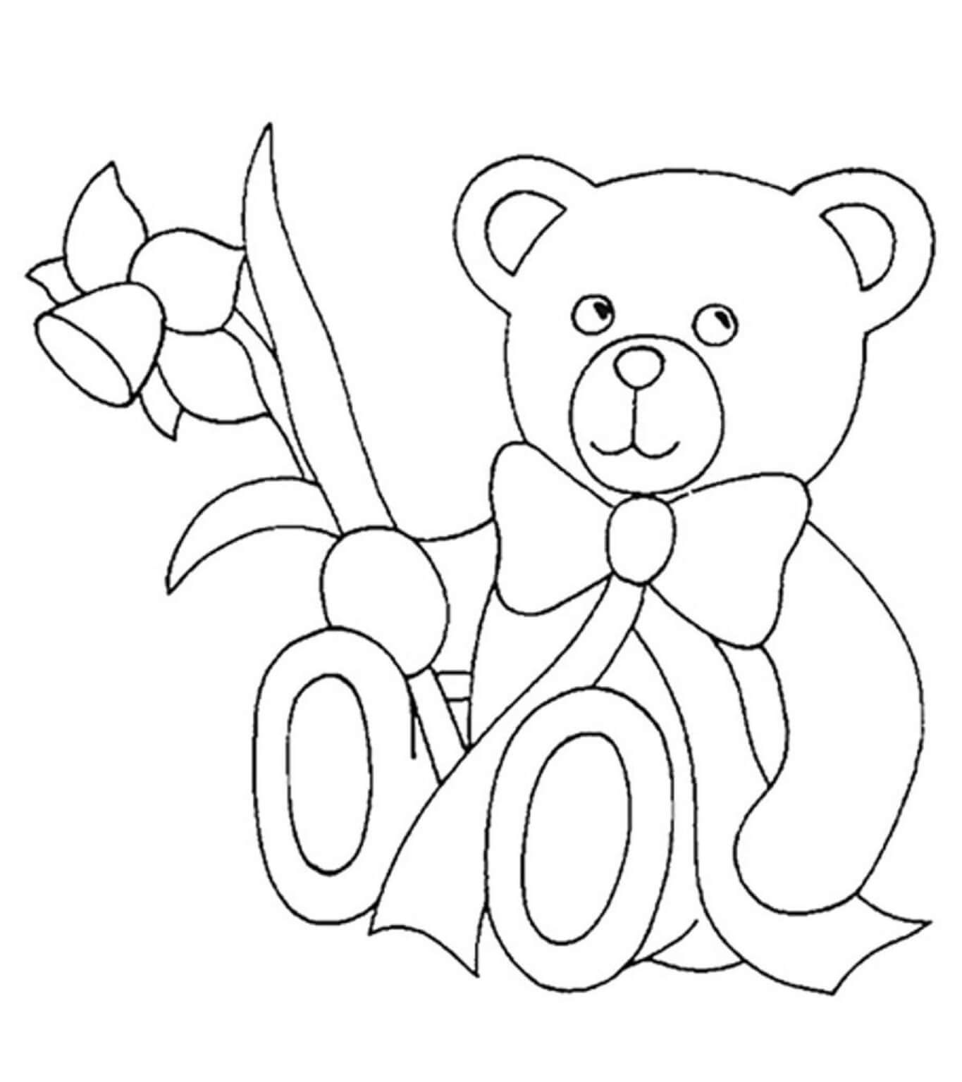 꽃을 들고 있는 테디베어 coloring page