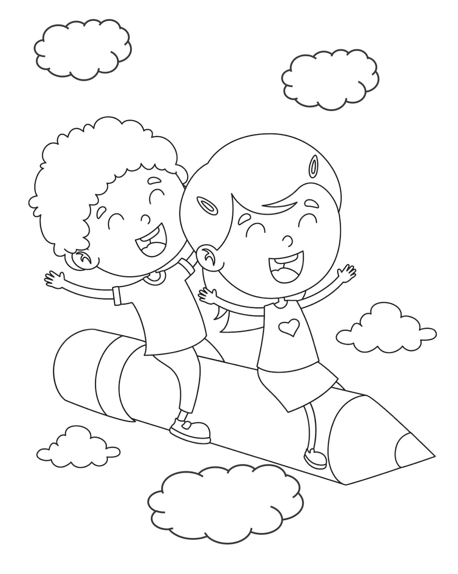 로켓에 두 아이 coloring page