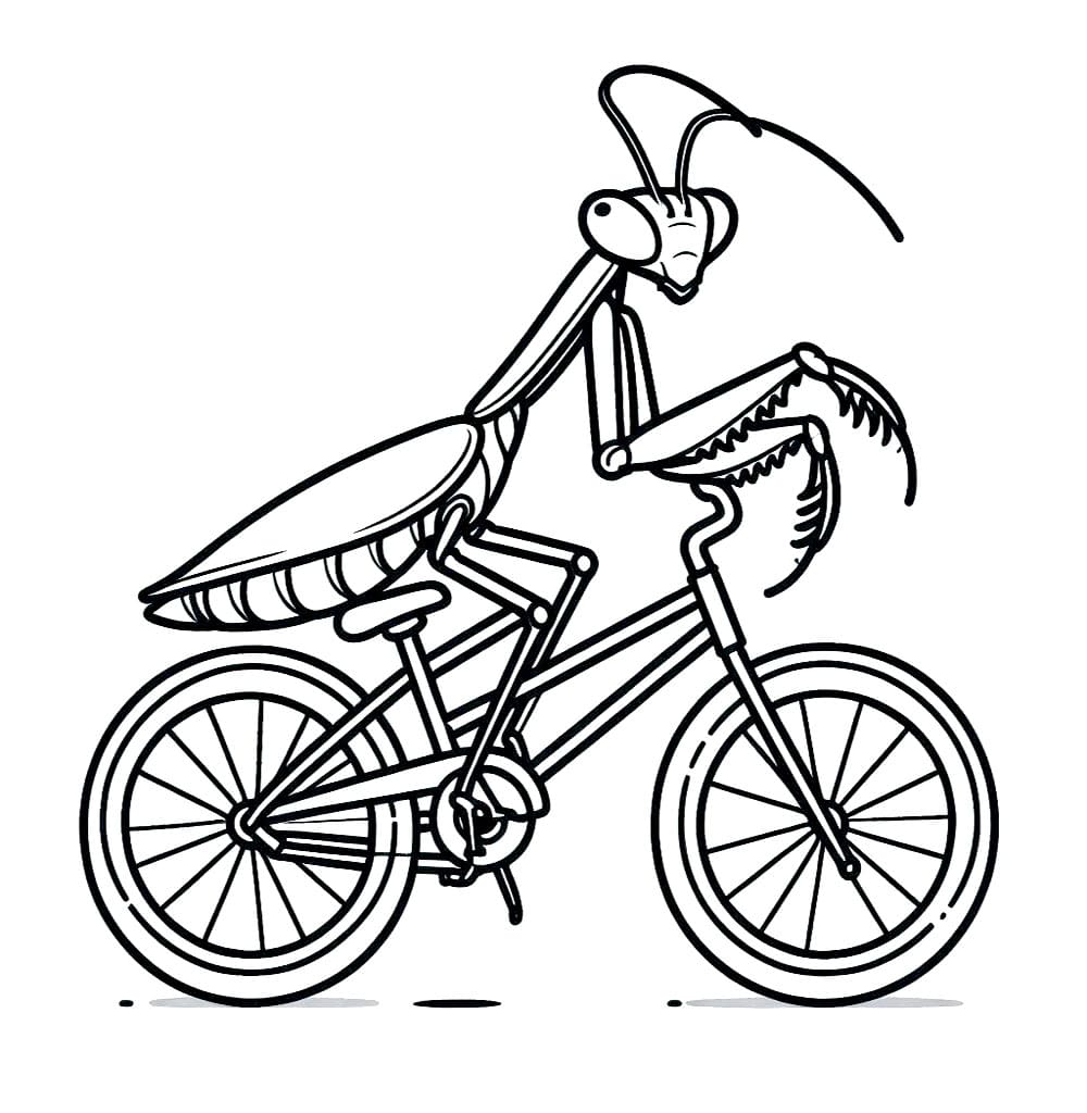 맨티스는 자전거를 운전하고 있어요 coloring page