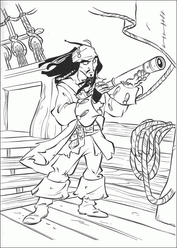 망원경을 들고 있는 청년 coloring page